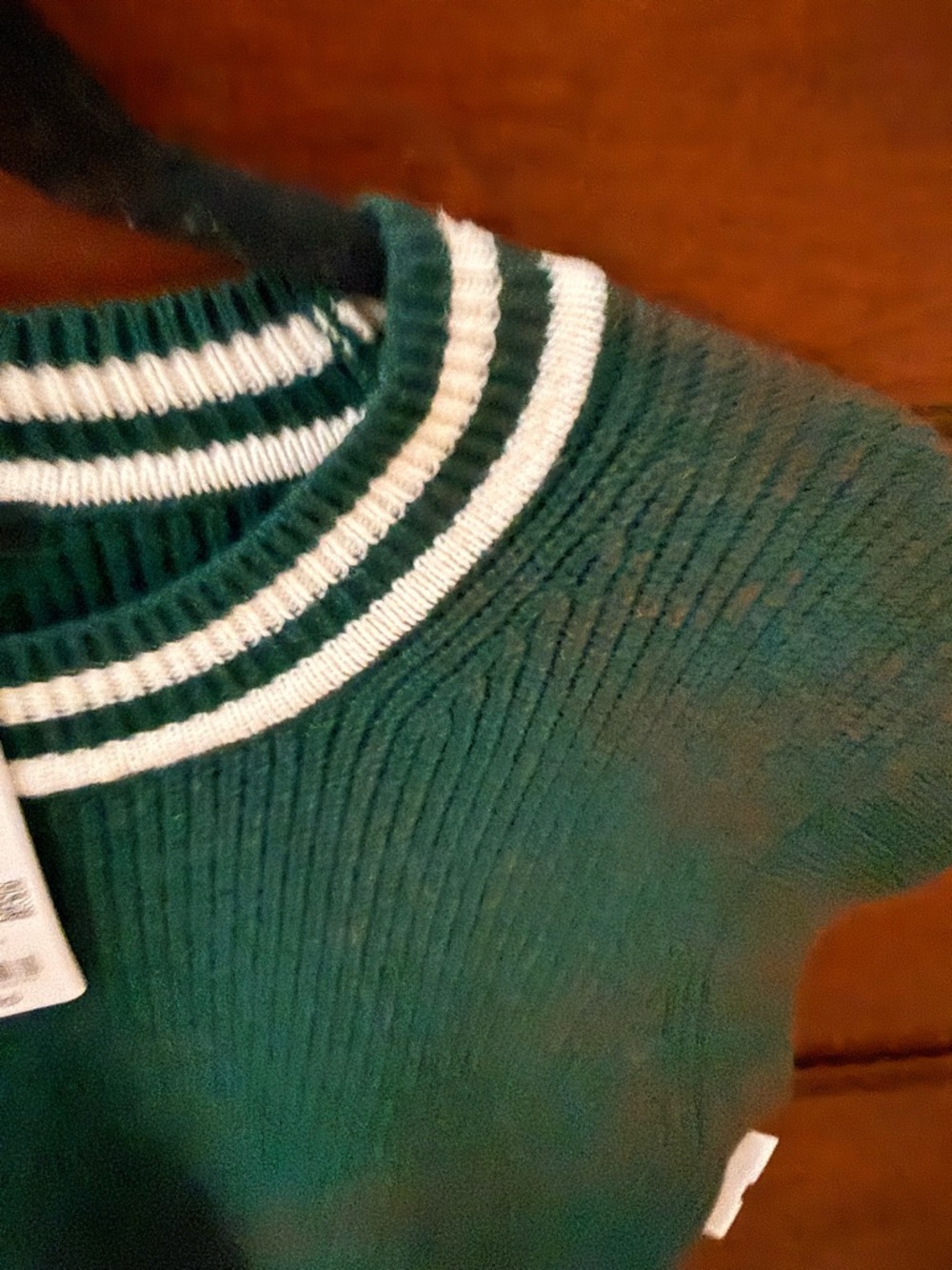 Uniqlo Green Sleeveless Knit Sweater with Striped Trim - Picture 4 of 4